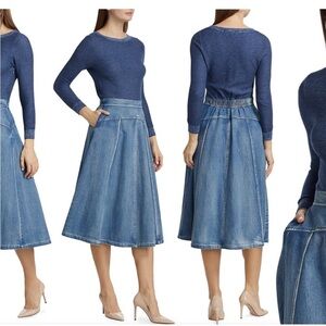 Shoshanna Maxwell Denim Combo Midi Dress XS